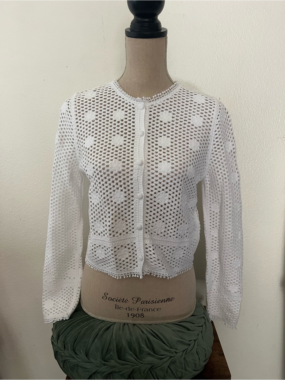 White Crochet Button-Front Cardigan Sweater - Women Tops